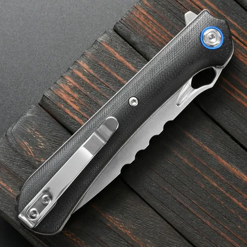 Vista 8 de Sitivien ST145 - Cuchillo de bolsillo plegable, hoja de acero 14C28N, mango G10 EDC herramienta cuchillo para supervivencia al aire libre Negro