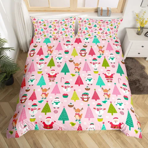 Vista 25 de Feelyou Juego de ropa de cama de Navidad gris para niños, tamaño individual, funda de edredón enana de Navidad para niños, niñas, adolescentes