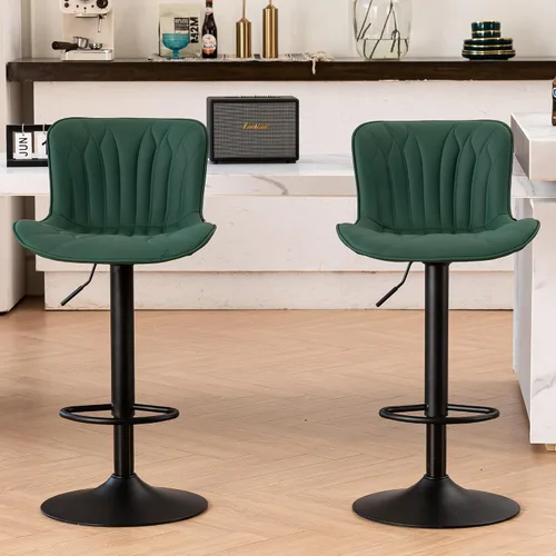 Vista 25 de YOUNIKE Juego de 2 taburetes de bar marrones modernos giratorios de altura de mostrador con respaldo alto ajustable para cocina, taburetes de bar