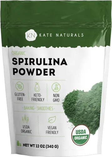 Vista 7 de Kate Naturals Polvo de espirulina orgánica para apoyo inmunológico y antioxidantes. Suplemento superalimento denso en nutrientes