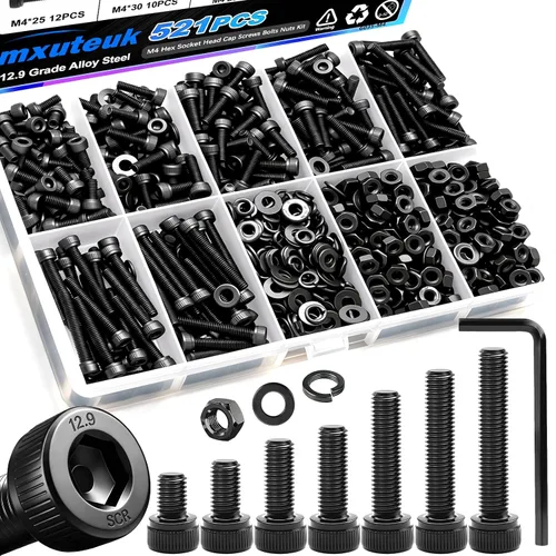 Vista 11 de mxuteuk Juego de tornillos M5 de 185 piezas, kit de tuercas, pernos y tornillos de cabeza hexagonal M5, pernos de acero de aleación de grado 12.9