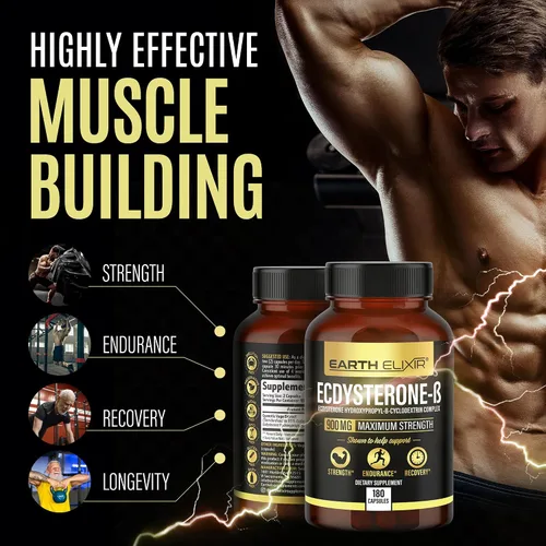 Vista 4 de Earth Elixir Suplementos de Ecdysterone 900 mg (180 cápsulas) – Hecho en Estados Unidos – Suplementos de construcción muscular para hombres con 95%