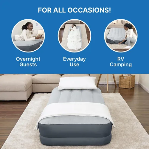 Vista 6 de SleepLux Colchón de aire tamaño individual súper suave y cómodo, protector resistente extra duradero con almohada integrada elevada de 15 pulgadas