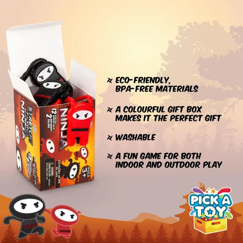 Vista 6 de PICK A TOY Juguetes ninja para niños y niñas, suministros de recuerdos de fiesta, ninjas voladores elásticos, 12 piezas, juguetes de tirachinas