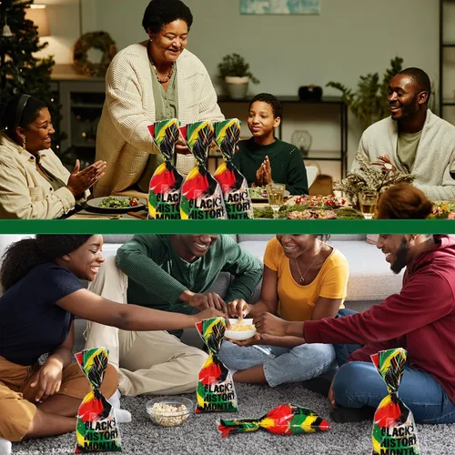 Vista 5 de Zhanmai 150 bolsas de celofán del mes de la historia negra, bolsas de regalo transparentes de galletas con giro para suministros de fiesta