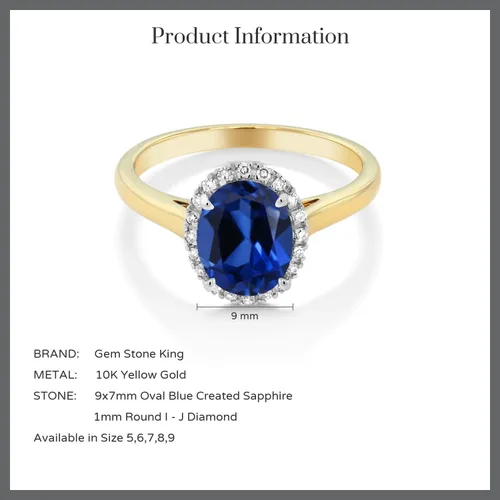 Vista 43 de Gem Stone King Anillo de compromiso ovalado de oro amarillo de 10 quilates con piedra natal y halo de diamantes Ovalado de 0.354 x 0.276 in