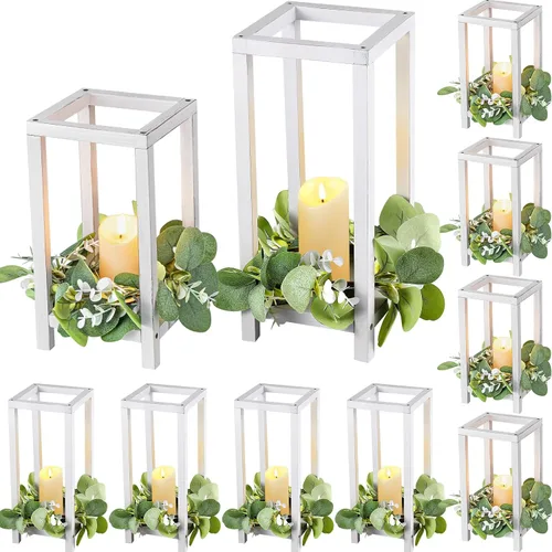 Vista 10 de Geelin 10 piezas de linterna de madera para centro de mesa de boda, linterna de vela de madera, portavelas decorativo para mesa de fiesta de boda