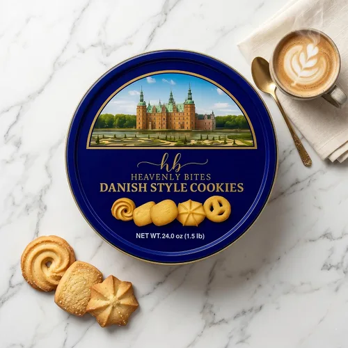 Vista 4 de Heavenly Bites Galletas de mantequilla estilo danés en lata de metal 24 onzas
