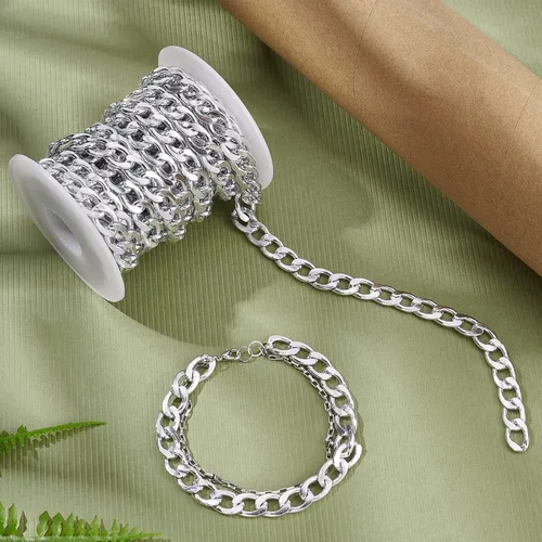 Vista 4 de CHGCRAFT Cadenas de aluminio de 16.4 pies con dije de superficie lisa, cadena de conector sin soldar, con carrete, cadenas de color plateado