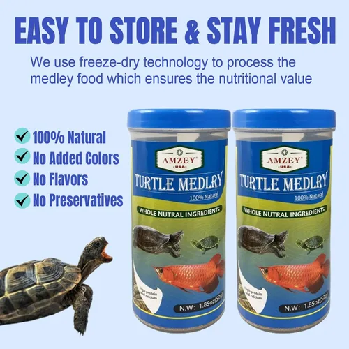 Vista 6 de Amzey Paquete de 2 alimentos para tortugas acuáticas, vitaminas, golosinas enriquecidas de congelación, gusanos de harina secos, camarones de río