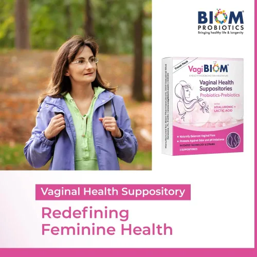 Vista 4 de VagiBiom Probioitc Suppository Práctico paquete de viaje con 2 supositorios: equilibrio de flora de microbioma. Régimen de control de olores