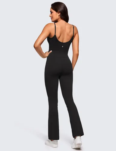 Vista 2 de CRZ YOGA Butterluxe - Overol acampanado para mujer, con tirantes delgados, para entrenamiento, atlético, con cuello cuadrado, con brasier integrado