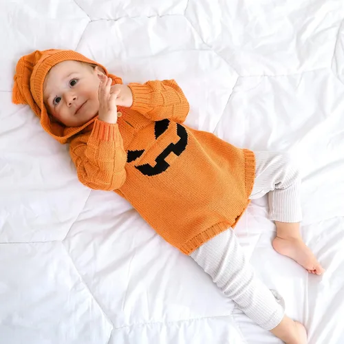 Vista 4 de mimixiong Body unisex de manga larga para bebé, suéter de calabaza, sudadera con capucha, color naranja