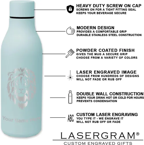Vista 6 de LaserGram Botella de agua de acero inoxidable de doble pared, manatí, grabado personalizado incluido