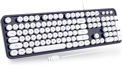 Vista 12 de Atelus Teclado USB con cable con retroiluminación de 7 colores, teclado de tamaño completo con teclas retro, teclado numérico y tecla de acceso