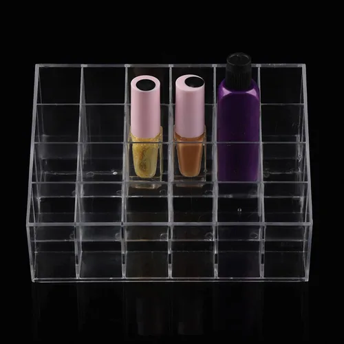 Vista 2 de Transparent Lipstick Holder Plastic Makeup Organizer 24 Grids Nail Polish Storage for Home and Salons