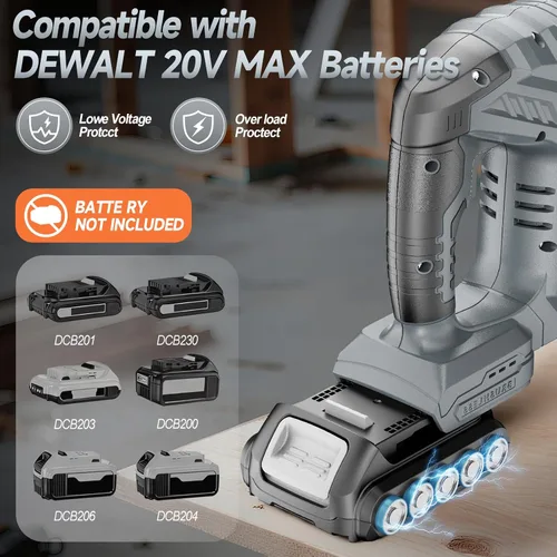 Vista 3 de Sierra de calar inalámbrica compatible con batería DeWalt de 20V, motor sin escobillas, control variable de 7 velocidades, 3200 RPM, potencia