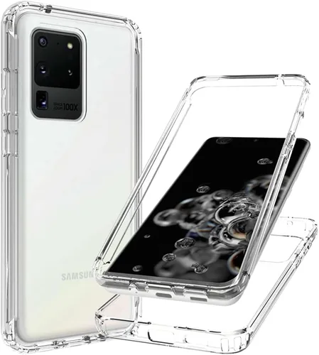 Vista 6 de Funda para Galaxy S20 Ultra, SM-G988U con protector de pantalla de vidrio templado, carcasa rígida transparente de cuerpo completo 360 + TPU suave a