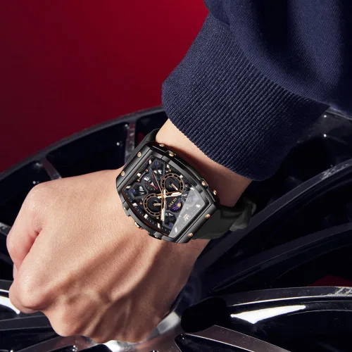 Vista 4 de OLEVS Relojes para hombre de lujo con cara grande, correa de silicona, impermeable, cronógrafo, bonito analógico, de cuarzo, casual, reloj