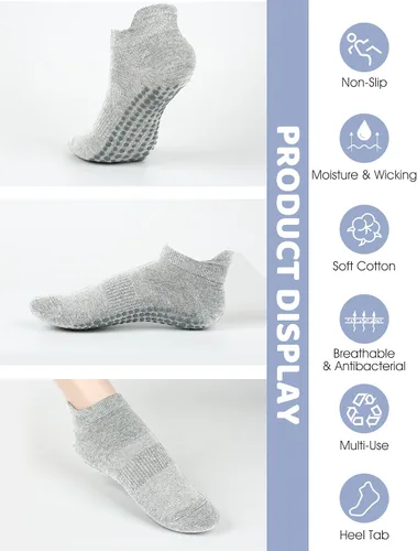 Vista 2 de AURUZA Calcetines de agarre para mujeres y hombres, calcetines de agarre de pilates, calcetines de yoga antideslizantes con agarres para barre