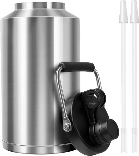 Vista 8 de Jarra de Agua de Galón, Botella de Agua Aislada, Jarra de 1 Galón con Asa, Botella de Agua Grande de Acero Inoxidable de 128 oz de Boca Ancha