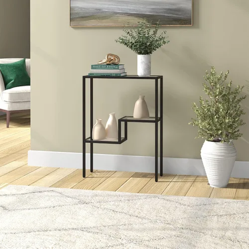 Vista 7 de Henn&Hart Mesa rectangular de vidrio estrecha de 22 pulgadas, mesa de entrada, mesa de sofá con estante de vidrio de dos niveles para entrada, sala