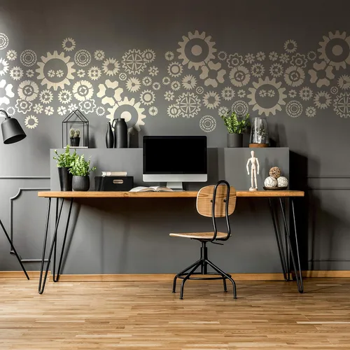 Vista 2 de NAKLEO Plantilla de pared de plástico reutilizable - 17 x 25 pulgadas - Rama frontal de hoja de helecho 2 - Patrón de papel tapiz grande