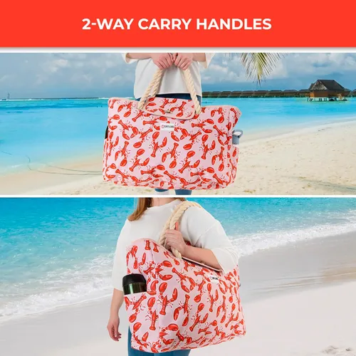 Vista 9 de SHYLERO La bolsa de playa y la bolsa de piscina tiene bolsa hermética, cierre magnético a presión. La bolsa de playa es repelente al agua.
