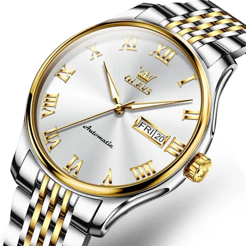 Vista 6 de OLEVS Relojes automáticos para hombre, cuerda automática, mecánico, de lujo, vestido de pulsera, acero inoxidable, impermeable, luminoso, fecha