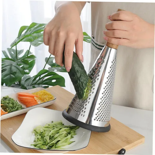 Vista 3 de MERRYHAPY Rallador de queso manual con mango de metal, forma de cono de 3 lados, rallador de queso vegetal para cocina