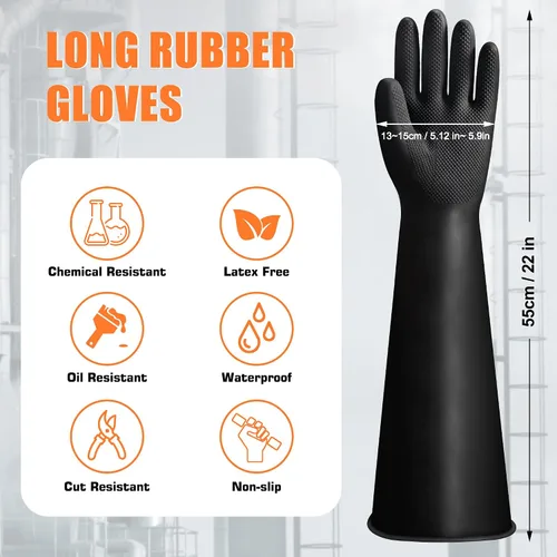 Vista 2 de Anti-Slip Chemical Resistant Rubber Gloves, Long Heavy Duty Gloves Negro