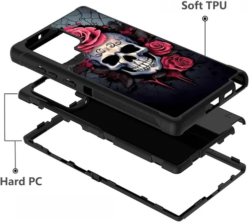 Vista 3 de Funda para Galaxy S22 Ultra, resistente 3 en 1 híbrida de plástico duro y silicona suave a prueba de golpes, funda de protección contra caídas