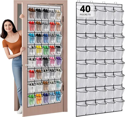 Vista 18 de Organizador de Zapatos para Colgar en la Puerta con 40 Bolsillos - Organizador Colgante de Zapatos de Malla Grande, Perchero para Almacenamiento