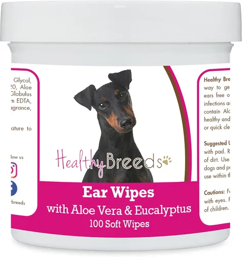 Vista 170 de Healthy Breeds Affenpinscher Toallitas de limpieza de oídos con aloe y eucalipto para perros, 100