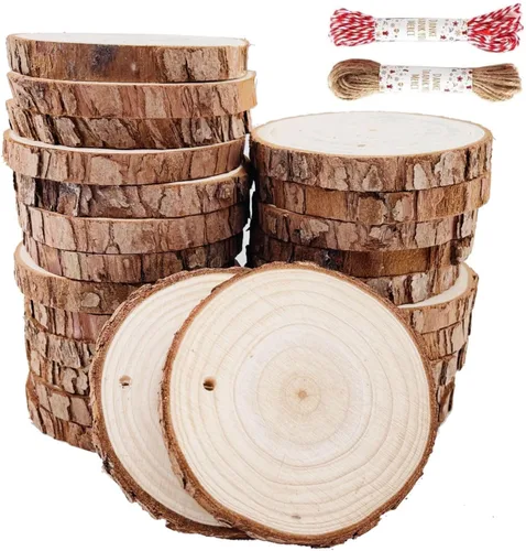 Vista 9 de Juego de 20 piezas de posavasos de madera natural sin terminar, juego de posavasos de madera de 3.5 a 4 pulgadas, kit de madera preperforado