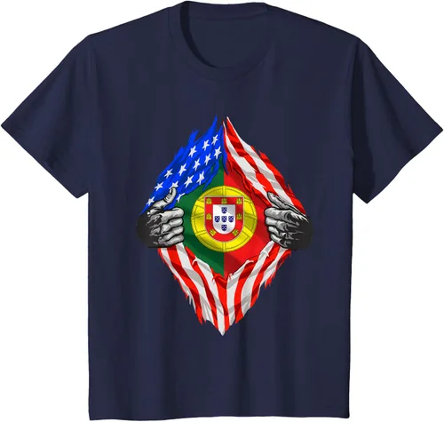 Vista 72 de Camiseta de bandera de Estados Unidos con diseño de raíces portuguesas, Negro, S