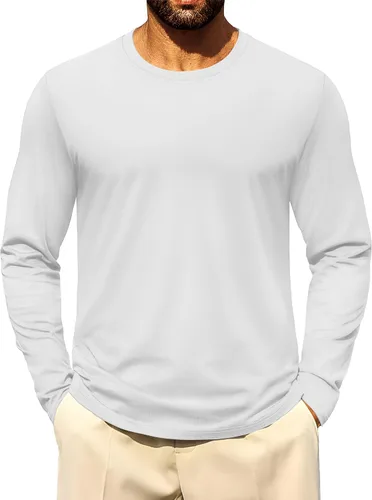 Vista 26 de Cotrasen - Camisetas básicas de manga larga para hombre, de algodón, con cuello redondo, transpirables, suaves y casuales