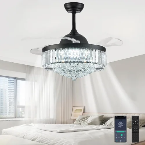 Vista 10 de Ventilador de techo de 42 pulgadas con luz, ventilador retráctil