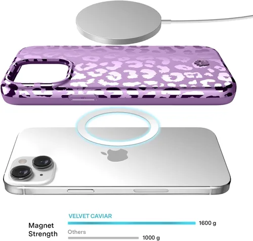 Vista 3 de VELVET CAVIAR Funda compatible con MagSafe para iPhone 15, probada en caídas de 10 pies, estampado de leopardo y amatista morada