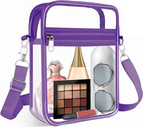 Vista 14 de Bolsa transparente aprobada para estadios, bolsa cruzada transparente, con correa de hombro ajustable para mujer, con bolsillo frontal