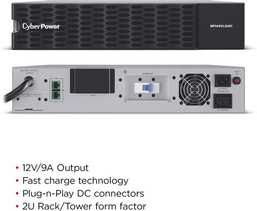 Vista 5 de CyberPower BP144VL2U01 Módulo de batería extendida, 12V/9A, 2U rack/torre, certificado UL
