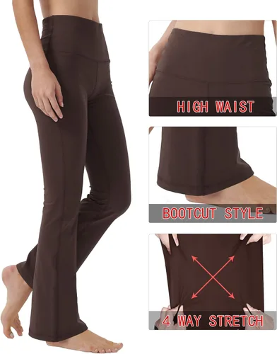 Vista 6 de Pantalones de yoga con corte de bota para mujer, pantalones de entrenamiento de cintura alta para mujer, control de abdomen, pantalones de trabajo