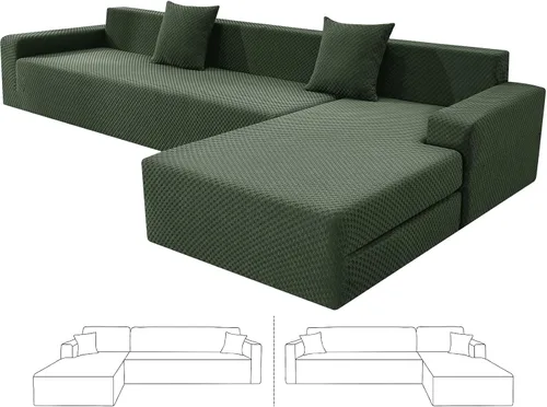 Vista 13 de ZNSAYOTX Fundas para sofá modular, fundas elásticas de jacquard con parte inferior elástica para sofá modular en forma de L, 2 protectores de sofá