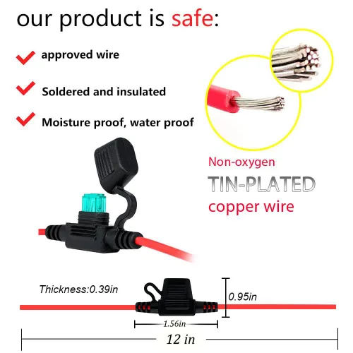 Vista 3 de VANTRONIK Mini portafusibles en línea impermeable calibre 16 12 pulgadas