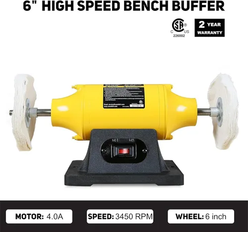 Vista 3 de Pulidora de banco de 4.0 A, máquina pulidora de joyería de 6 pulgadas, pulidora de banco de 3450 RPM con ruedas de pulido duras y de franela