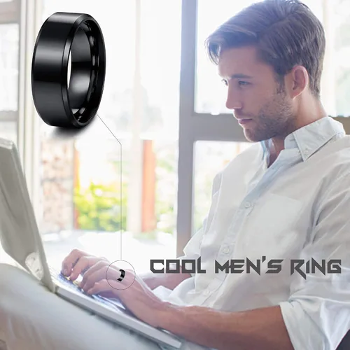 Vista 4 de Jstyle Juego de 3 anillos giratorios de acero inoxidable de titanio para hombres y mujeres, cadena griega, llavero griego, anillo para boda