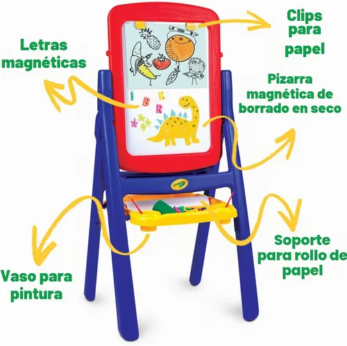 Vista 2 de Crayola Qwikflip Caballete para niños de 2 lados – Pizarra magnética giratoria de 360° y pizarra para tiza – Estación de arte 4 en 1 con rollo
