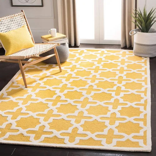 Vista 58 de Tapete de Safavieh de lana de la colección Cambridge CAM125Q hecho a mano con diseño geométrico marroquí en color marfil y dorado con superficie