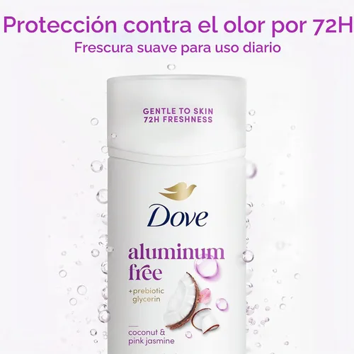 Vista 3 de Dove Desodorante en barra de coco y jazmín rosa sin aluminio, 2.4 onzas