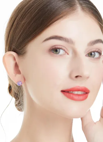Vista 3 de Natural Stone Stud Earrings for Women 8mm Sterling Silver Genuine Gemstone Earrings Handmade Sterling Silver Crystal Stud Earrings for Women